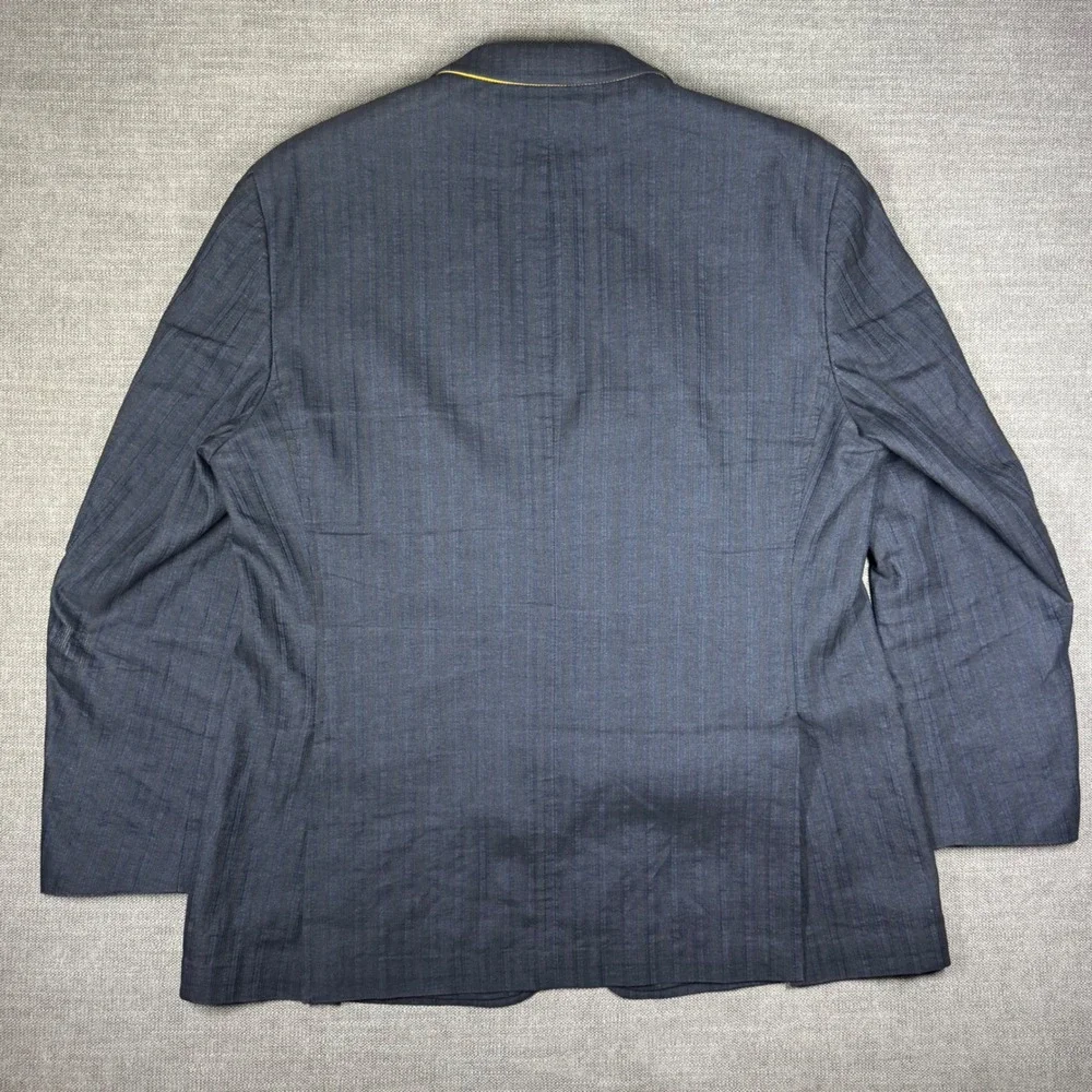 Kroon Bono‎ Navy Blue Pinstripe Linen Cotton Blazer Sport Coat Mens 46R *